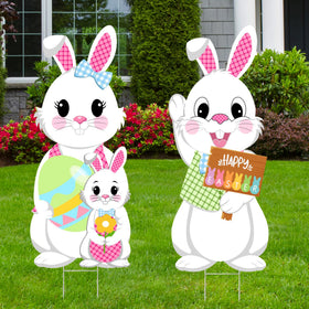 Taupphoo Easter bunny family yard sign 35x13 inch enhances spring curb appeal.