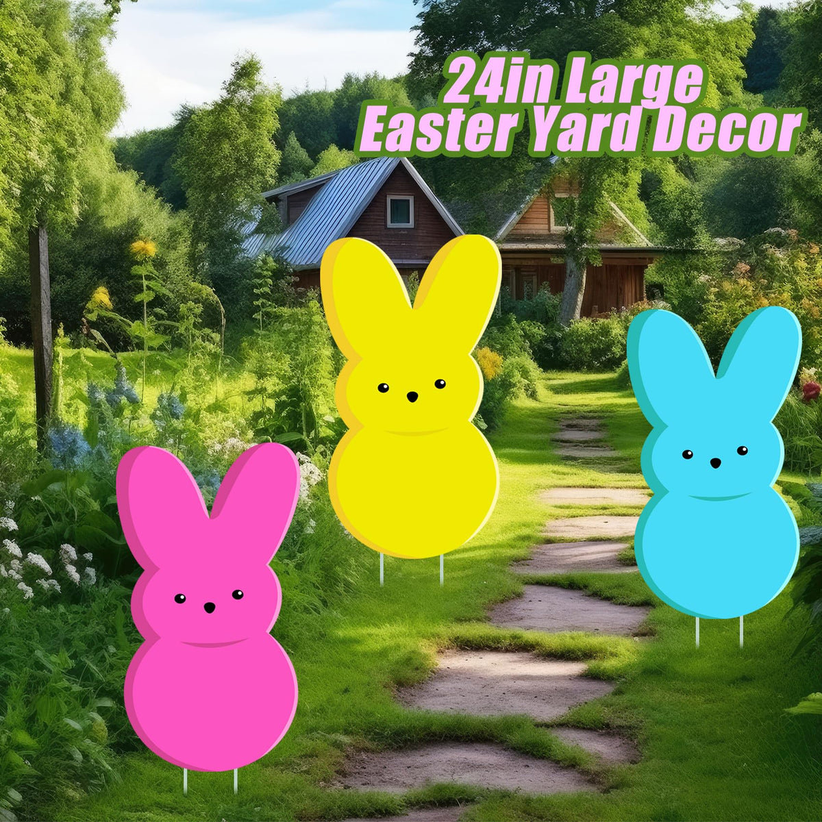 taupphoo easter bunny yard sign set with three pieces adds festive color.