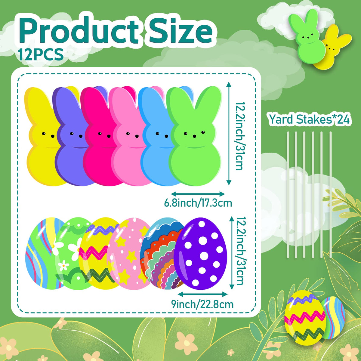 Taupphoo Easter eggs yard sign multicolor for festive lawn decor.