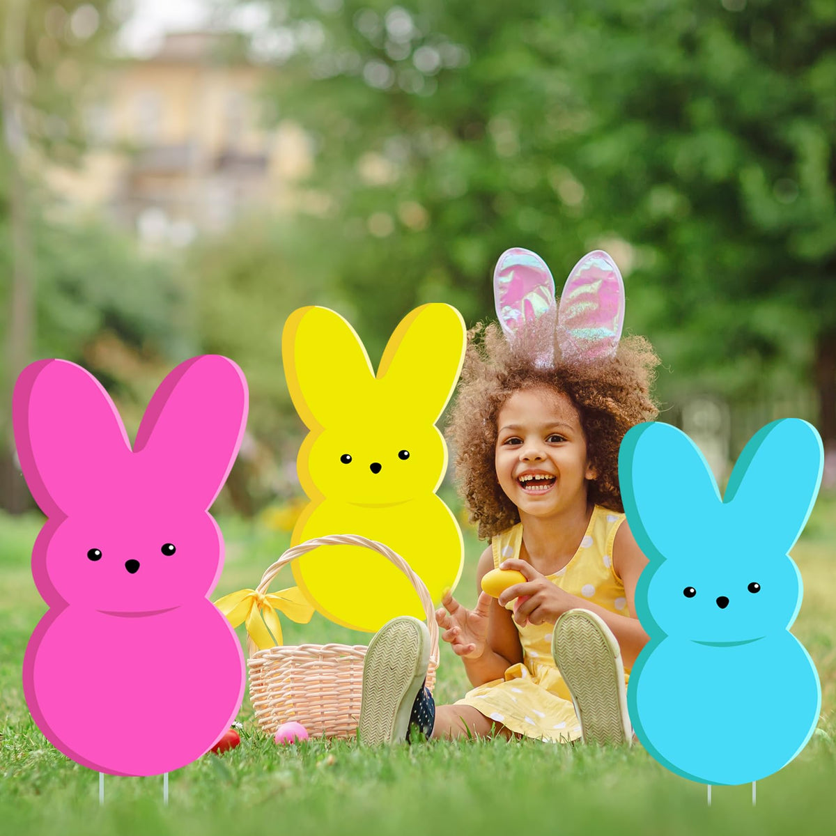 taupphoo colorful bunny signs decorate yard and driveway with charm.