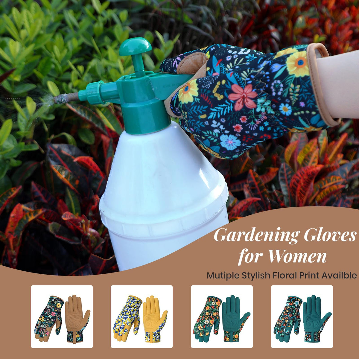Floral Tavaleu gloves add style to gardening.