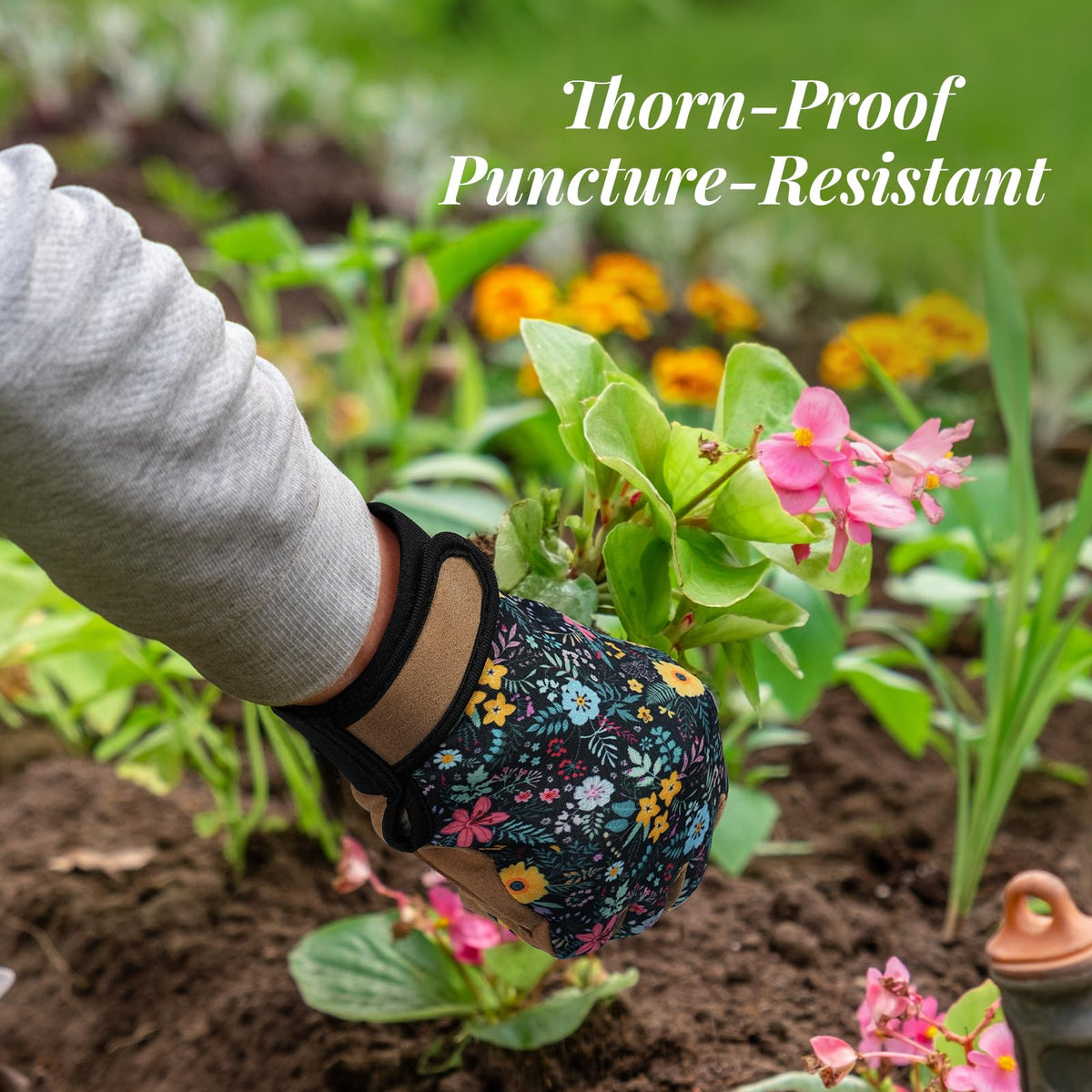 Tavaleu touch-screen compatible gardening gloves for device use in the garden.