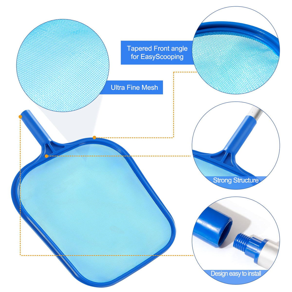 Tavaleu pool skimmer curved-edge design gliding smoothly through water.