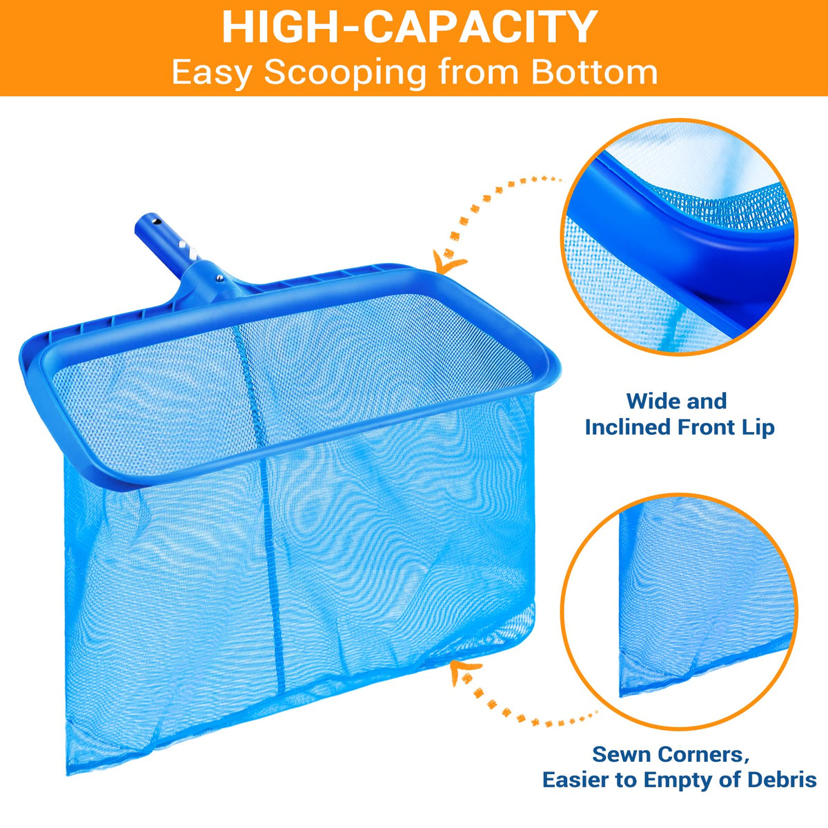 Tavaleu pool skimmer easy-scoop edge for quick debris removal.