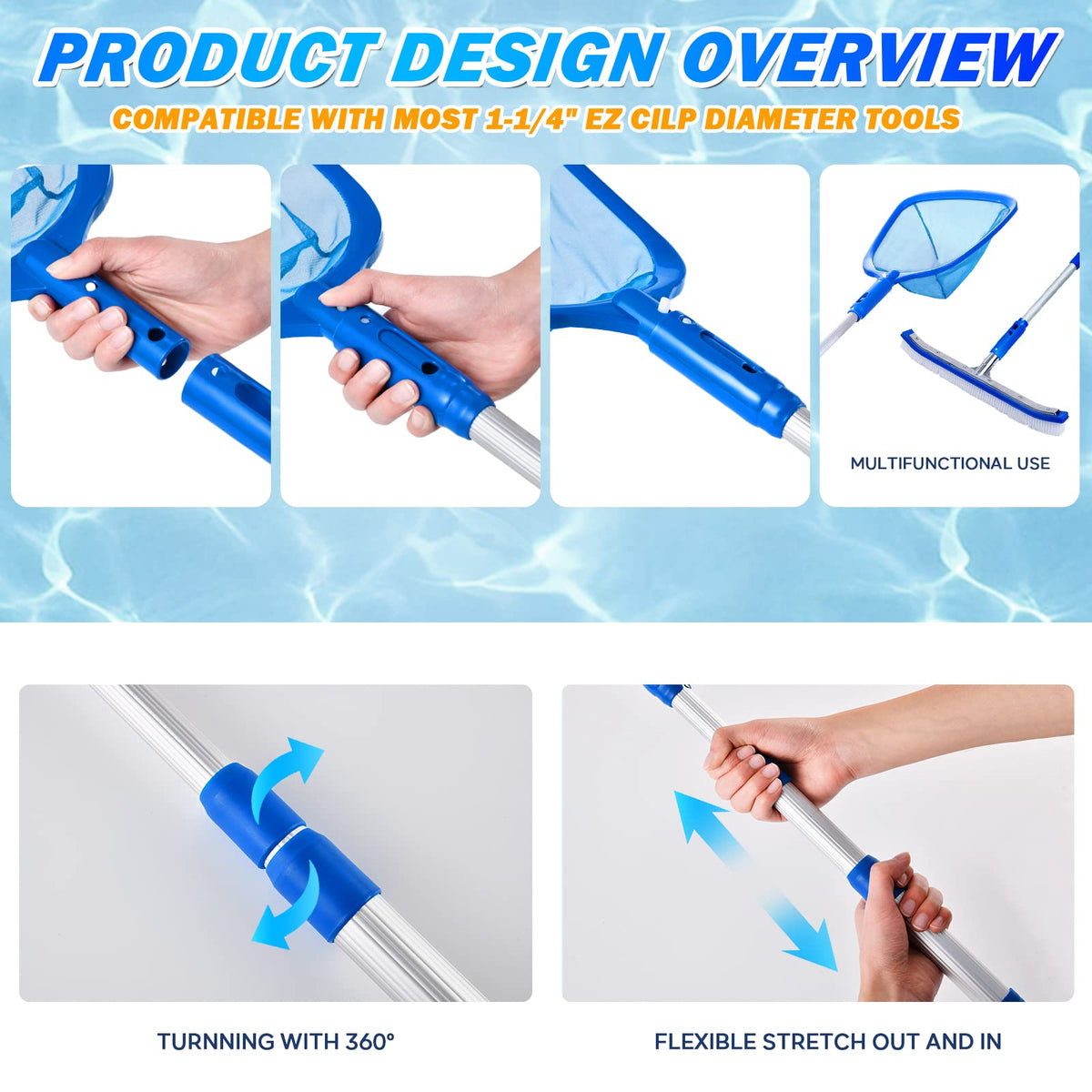 Maximum 48-inch reach for extended cleaning across large pools.