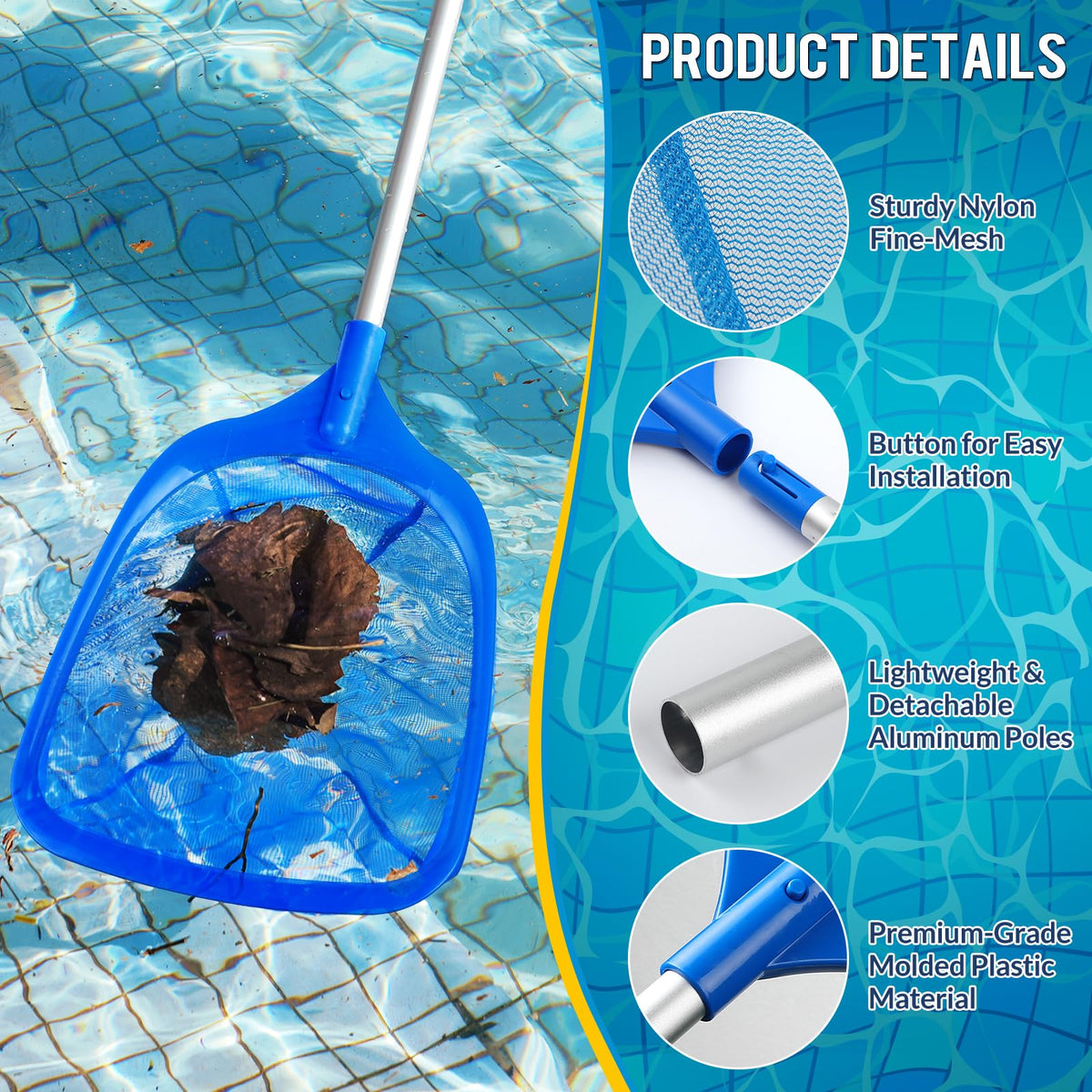Tavaleu pool skimmer net easy install with snap button design
