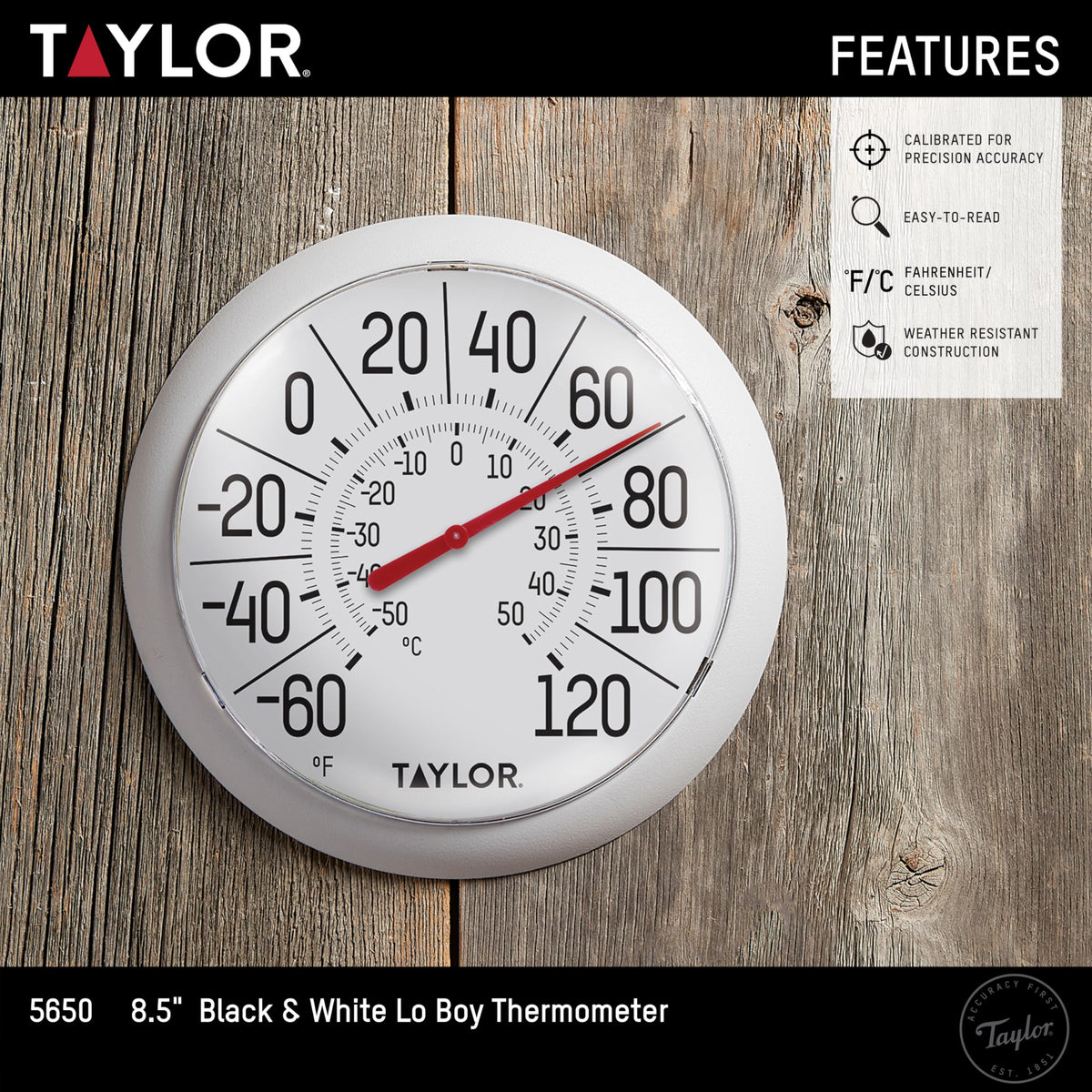 Taylor Big & Bold thermometer on patio setup, easy-to-read numbers in sun or shade