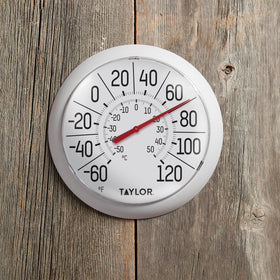 Taylor Big & Bold thermometer in garage setting demonstrates durable outdoor-indoor performance