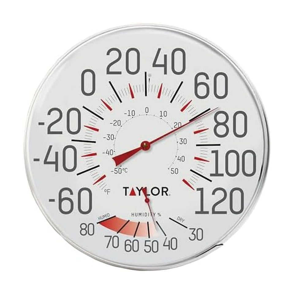 Taylor Humidiguide front view with clear readings for quick checks.