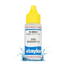 Taylor Reagent 3 total chlorine refill bottle enhances kit longevity.