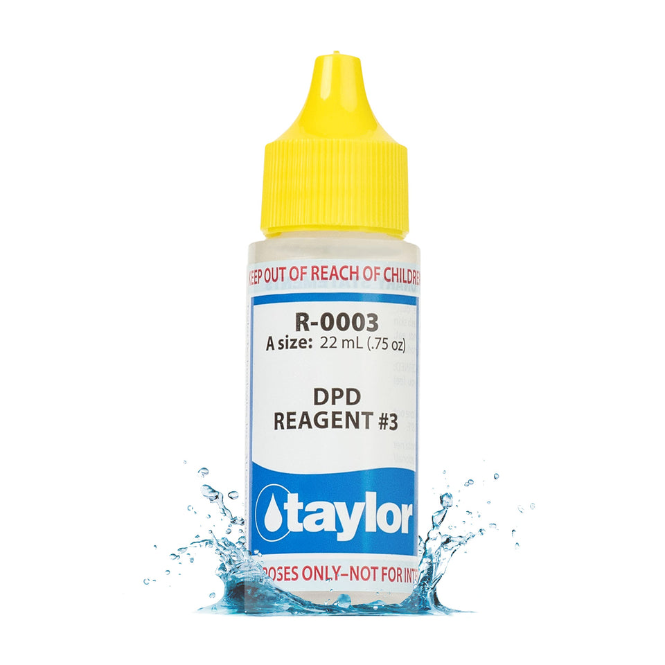 Taylor Reagent 3 total chlorine refill bottle enhances kit longevity.