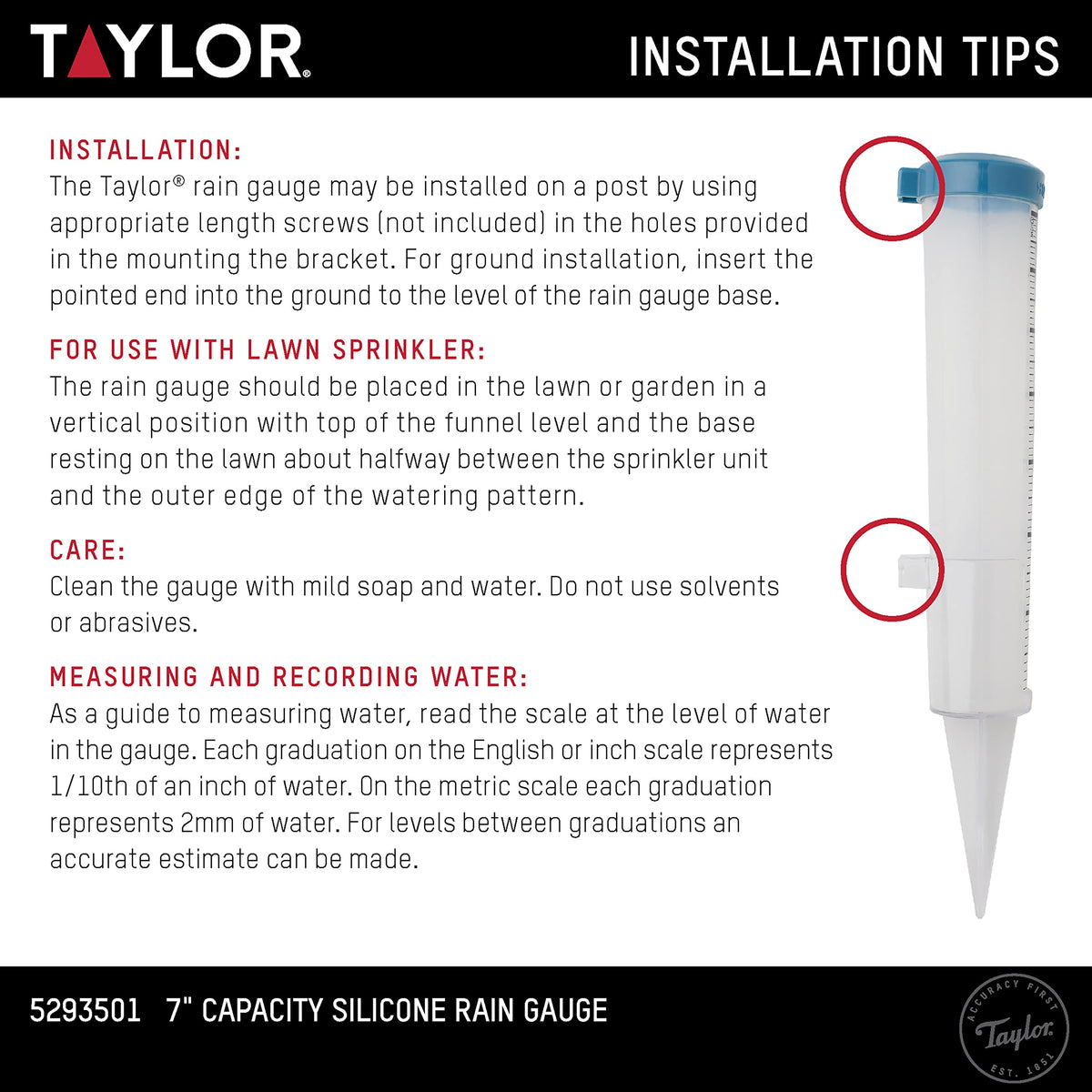 Taylor teal silicone rain gauge stands up to sun and rain