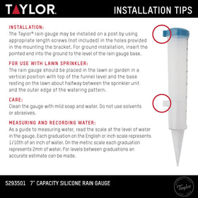 Taylor teal silicone rain gauge stands up to sun and rain