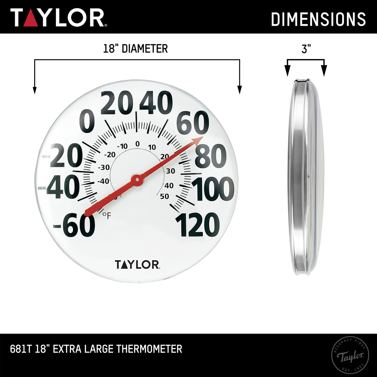 Taylor thermometer with durable metal shell designed for year-round placement