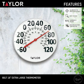 Taylor outdoor wall thermometer with weatherproof metal for exterior use
