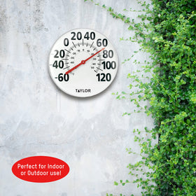 Taylor thermometer shows a wide range from 60F to 120F for diverse climates