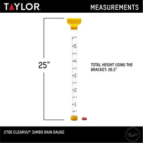 Taylor Capacity Jumbo Rain Gauge bright yellow color stands out in any yard