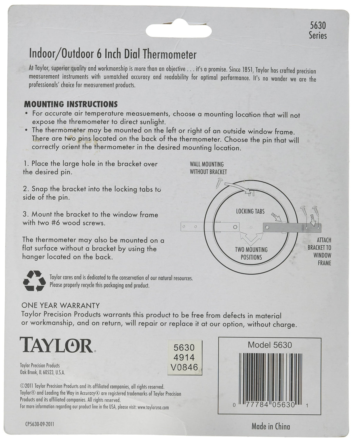 Taylor Precision 5630 6-inch dial thermometer packaging and dimensions for easy countertop setup