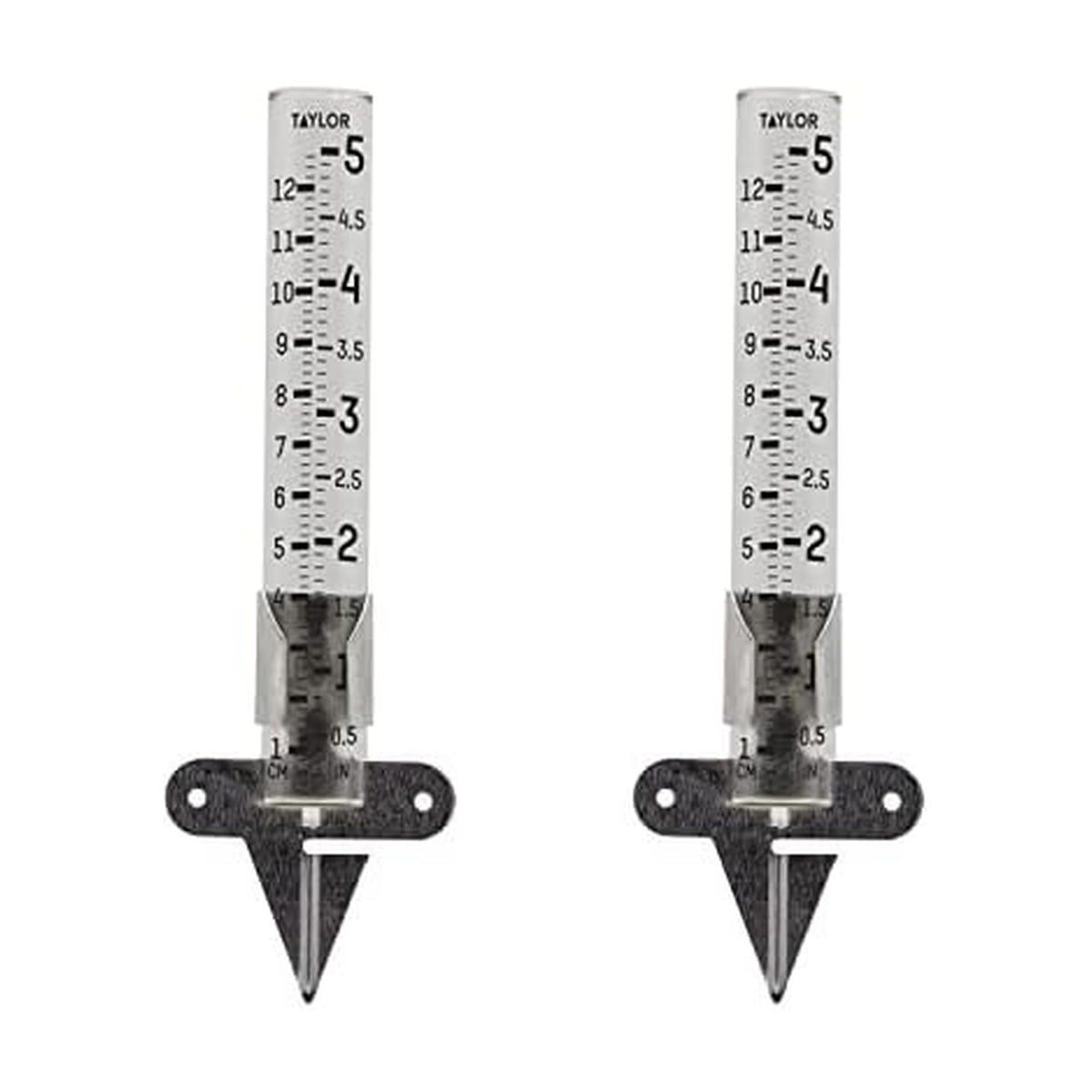 Taylor rain gauge with 5-inch glass tube for accurate yard rainfall readings