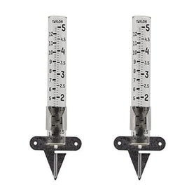 Taylor rain gauge with 5-inch glass tube for accurate yard rainfall readings