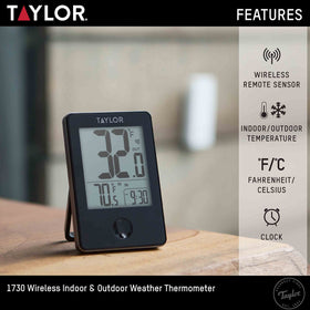 Taylor Wireless Digital Indoor/Outdoor Thermometer remote sensor provides outdoor readings up to 200 ft