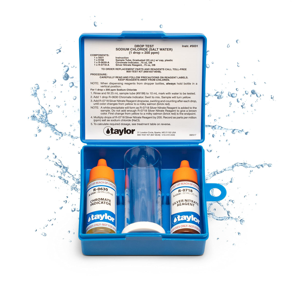 Taylor K-1766 salt water kit front view for accurate pool and spa salinity testing
