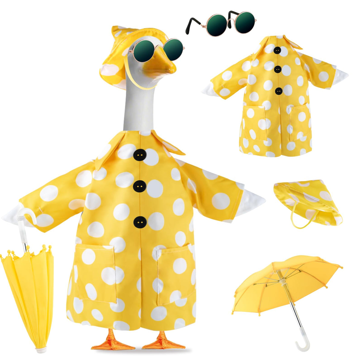 TAZKZZY polka-dot yellow shirt on 23-inch goose statue for porch decor