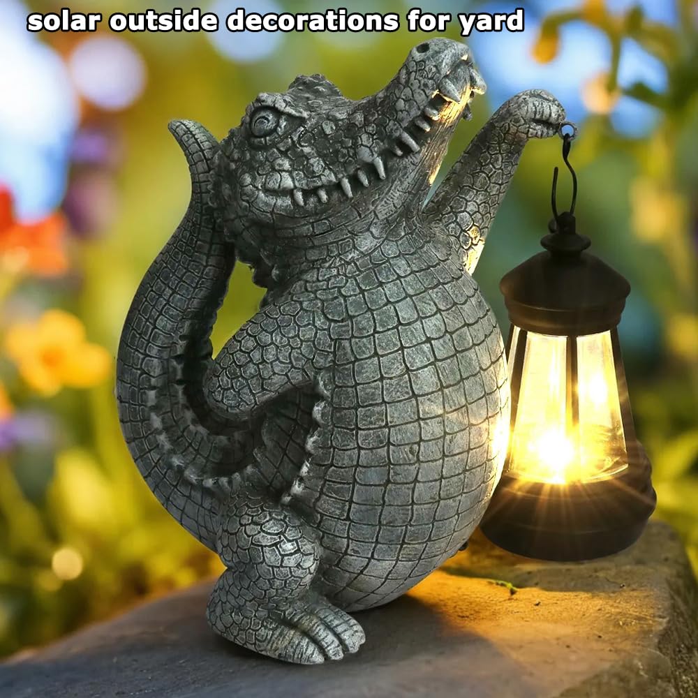 TB TIBAG alligator solar garden statue sized 8-3x9-1x4-7 inches