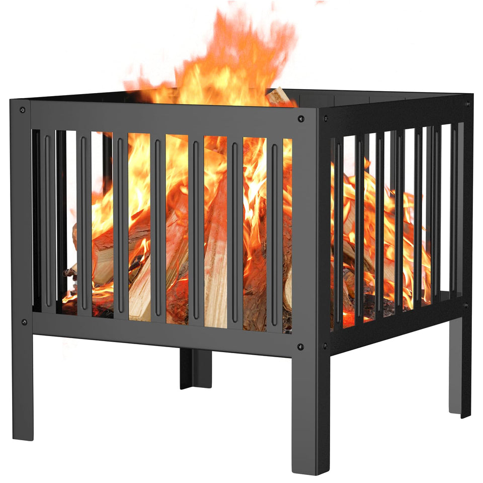 TBMLC 16 inch square fire pit in black for backyard ambiance and versatile outdoor gatherings