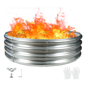 TBMLC 4ft diameter camp fire ring pit side view demonstrates durable galvanized steel for backyard warmth.