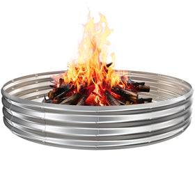 TBMLC 6FT camp fire ring exterior in silver, durable for backyard gatherings.