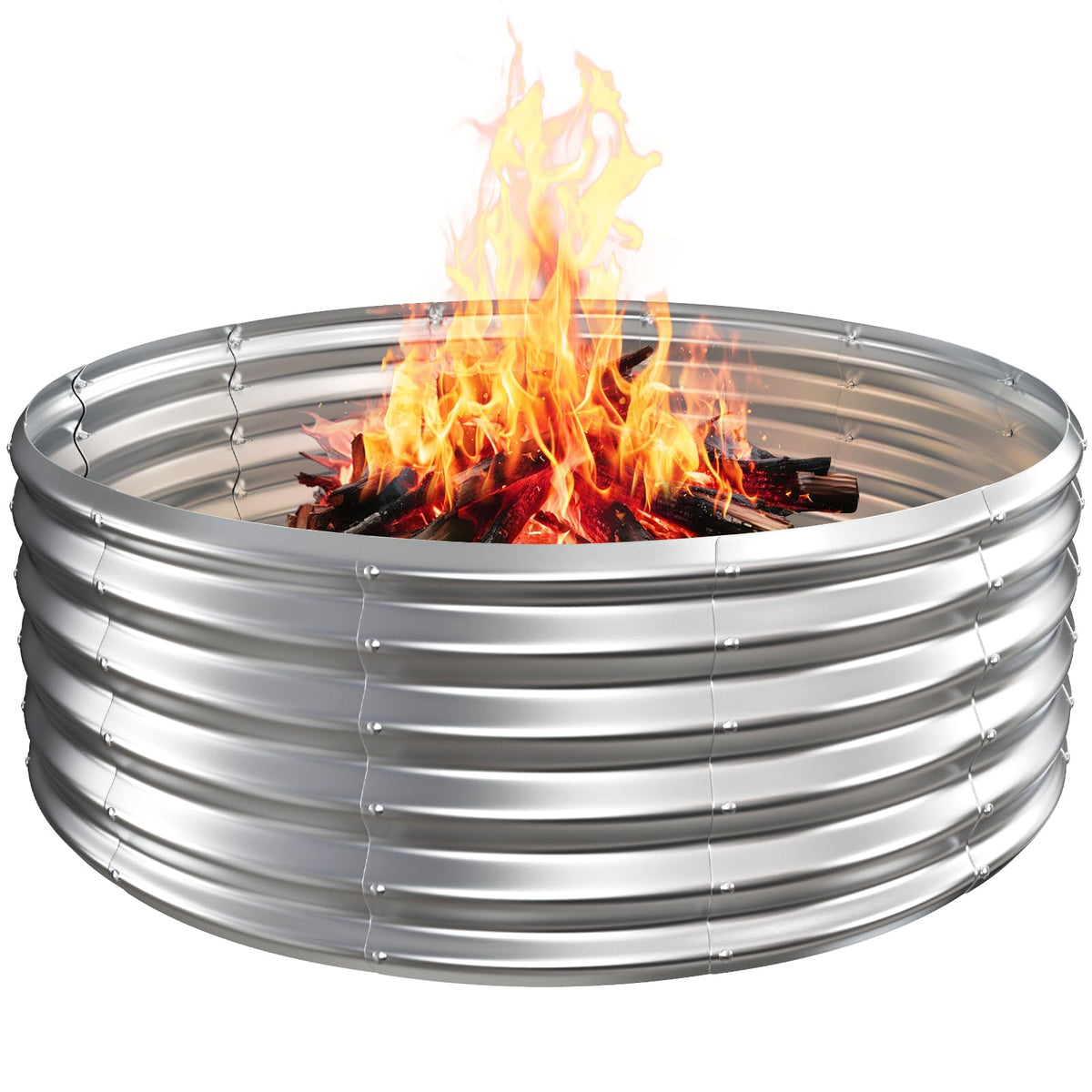 TBMLC Camp Fire Ring Pit front view in durable galvanized steel for outdoors.