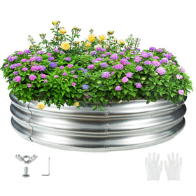 TBMLC heavy-duty steel fire pit silver in backyard setup showcases safety contained flame.