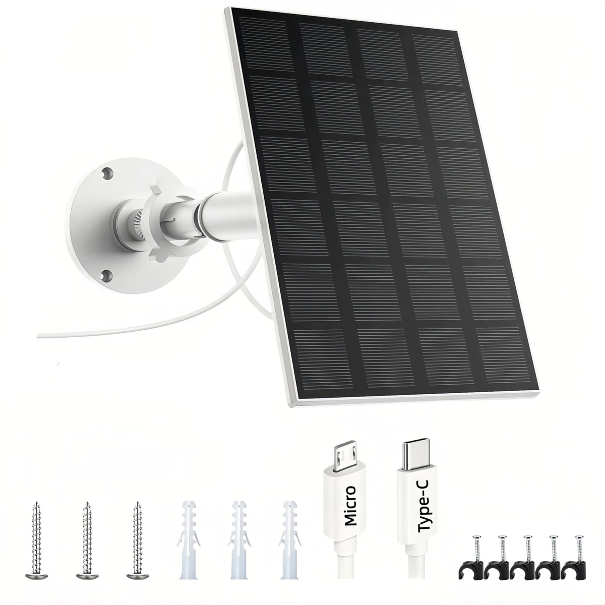 TBSHKFQGS solar panel powering an outdoor camera with steady 5V output