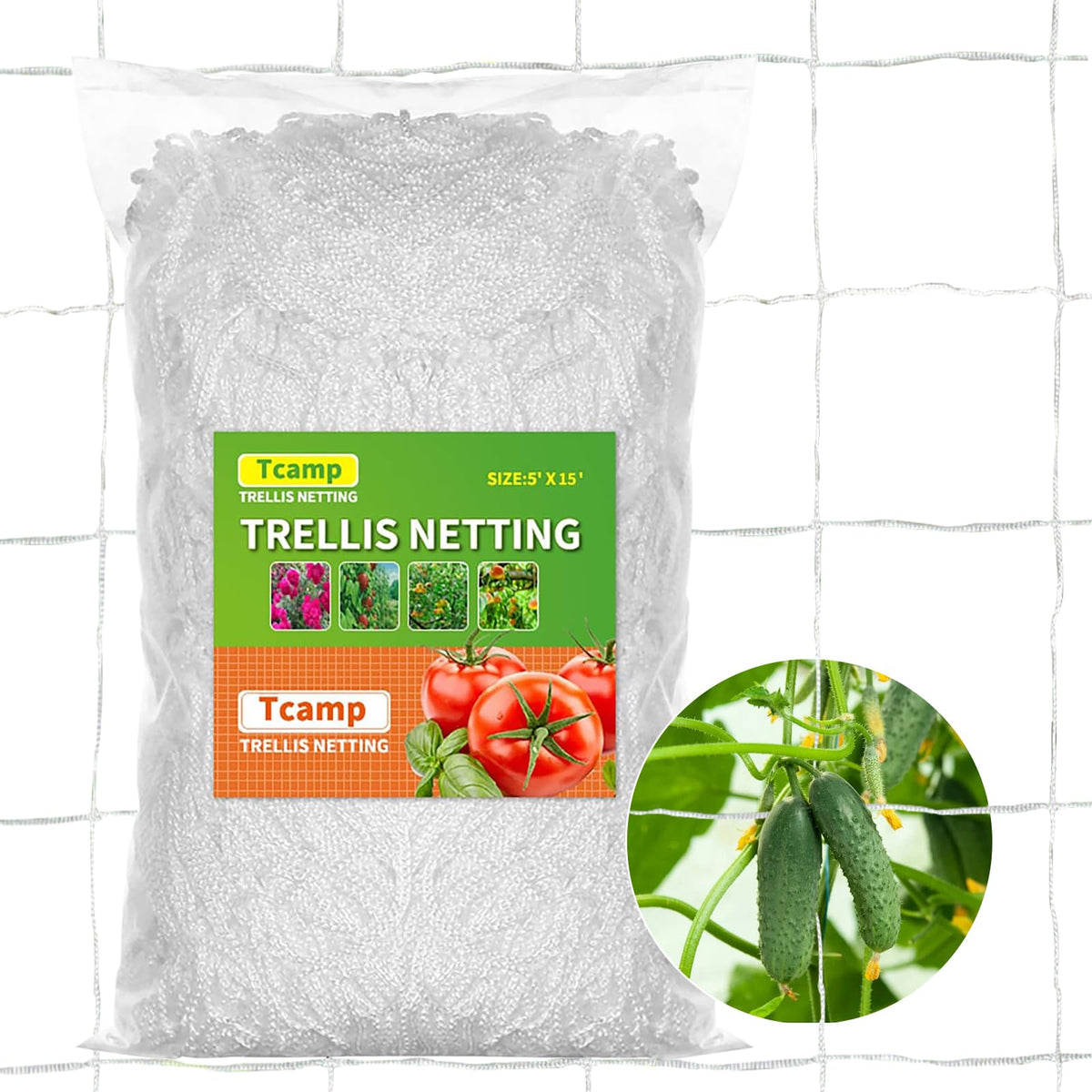 TCAMP trellis netting with 6-inch mesh strengthens vines as they sprawl upward.
