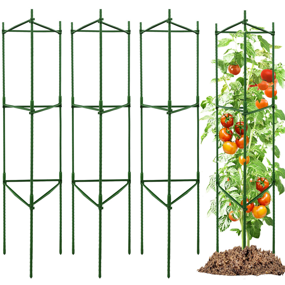 TCBWFY 4-pack tomato cages providing sturdy support for tall tomato plants