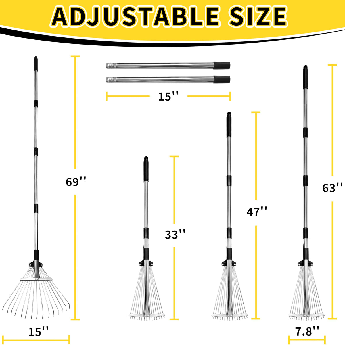 TCBWFY garden rake with expandable head for wider coverage