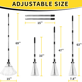 TCBWFY garden rake with expandable head for wider coverage