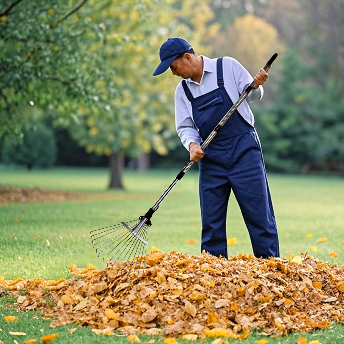 TCBWFY rake in action for efficient lawn and garden cleanup