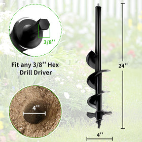 TCBWFY heavy-duty garden auger shows fast planting in rocky ground.