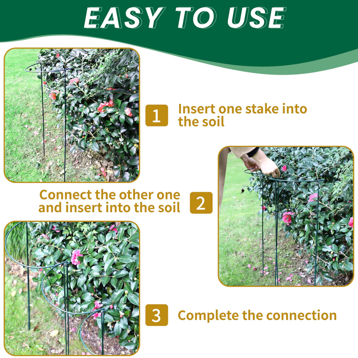 TCBWFY green-coated stake blends with plant stems and leaves for a subtle look.