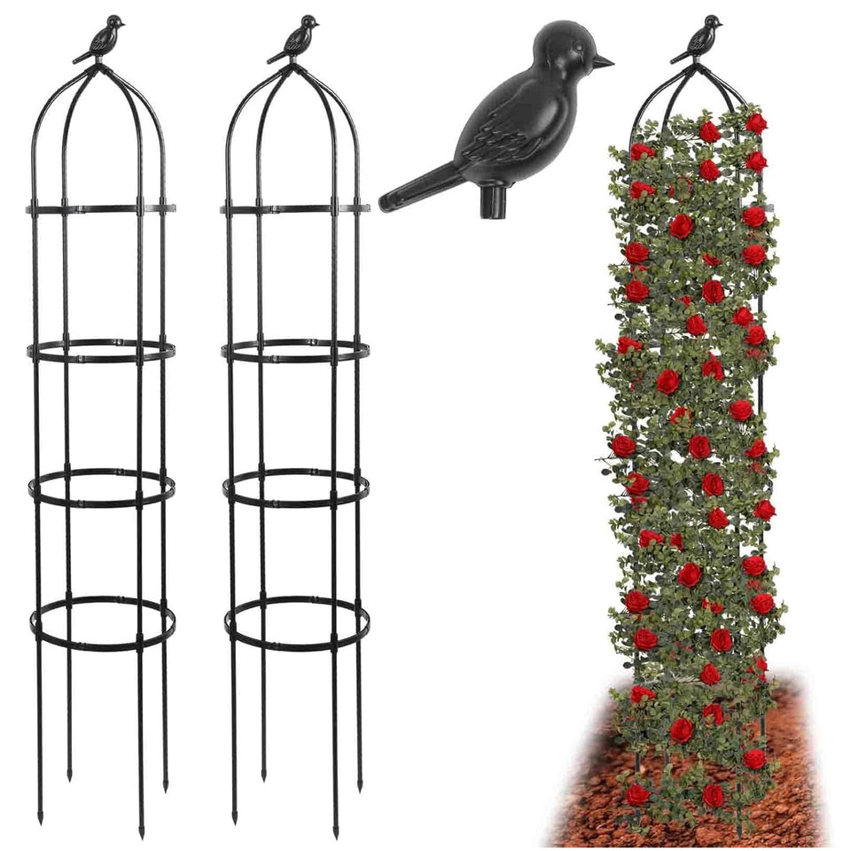 TCBWFY obelisk trellis 6ft metal frame provides sturdy support for roses and climbing vines.