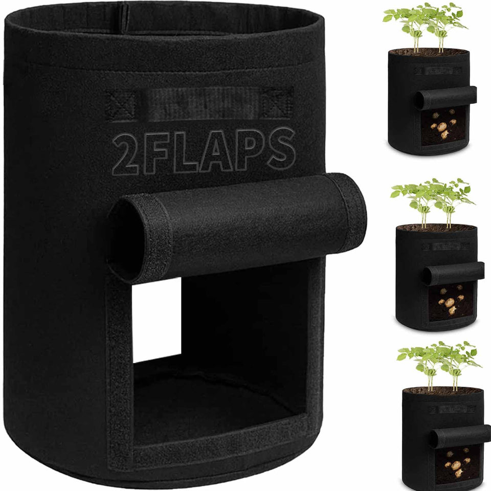 TCBWFY potato grow bag with two harvest flaps for easy checks