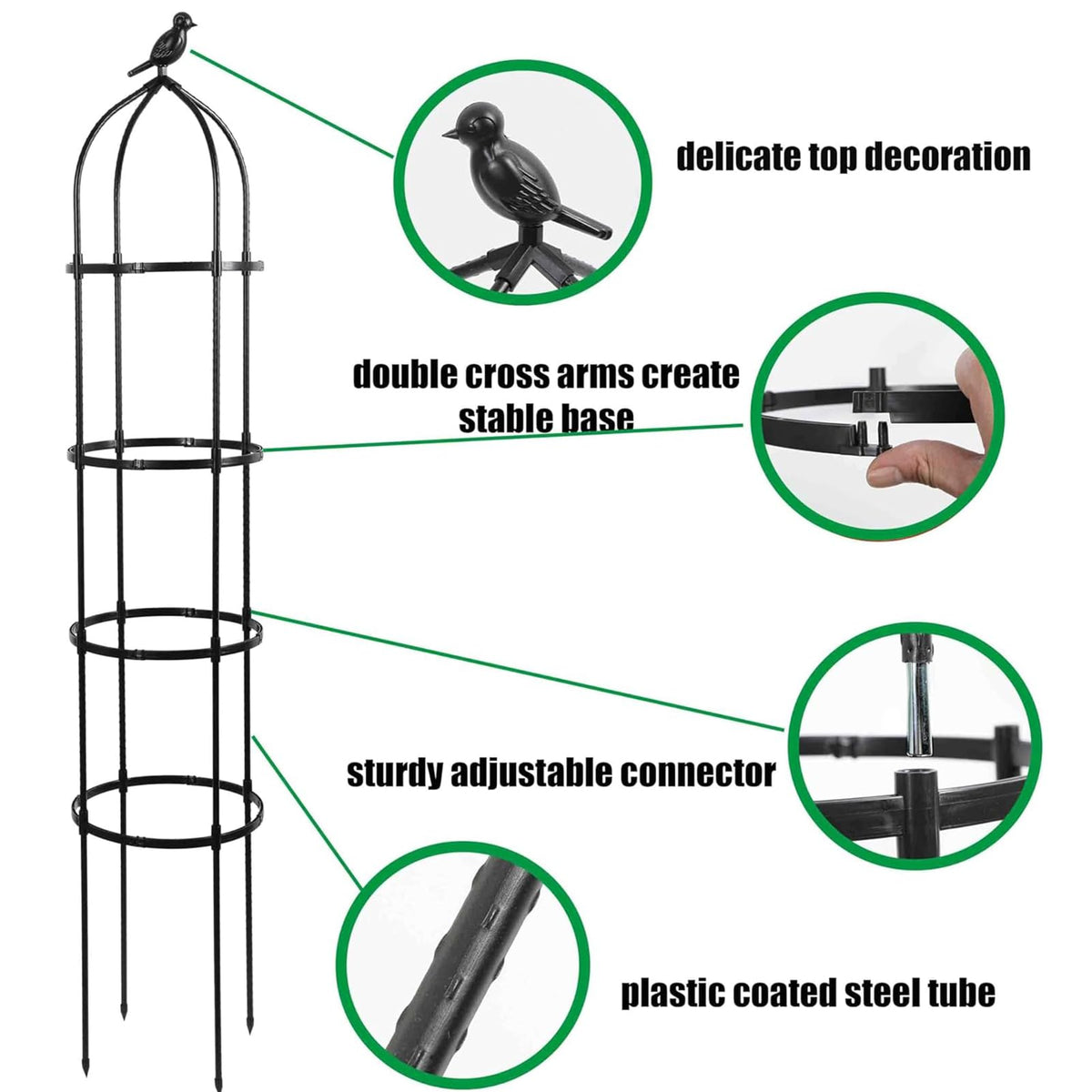 TCBWFY rustproof black plant stand offers durable vertical structure for outdoors.