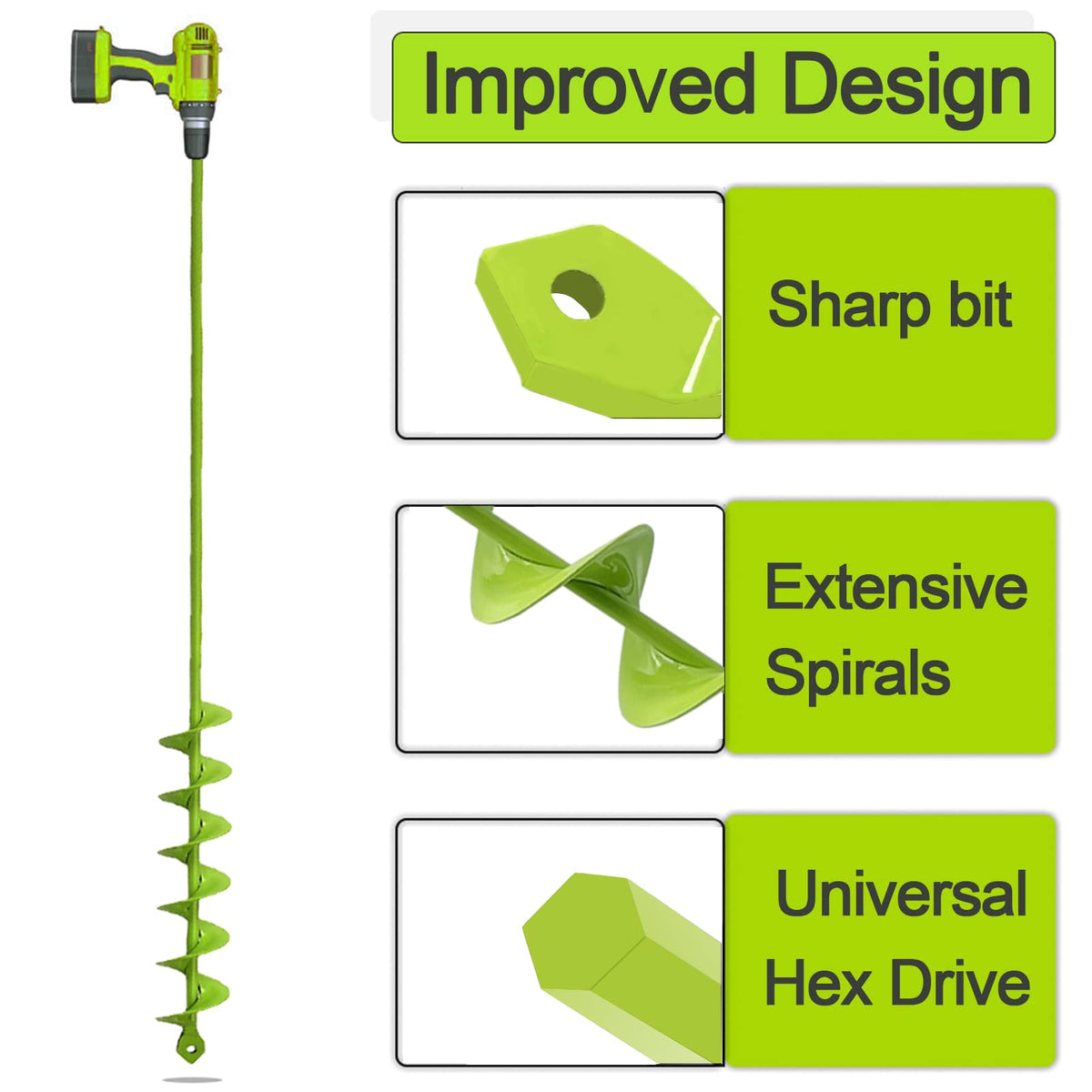 TCBWFY spiral tip quickly penetrates soil for efficient digging.
