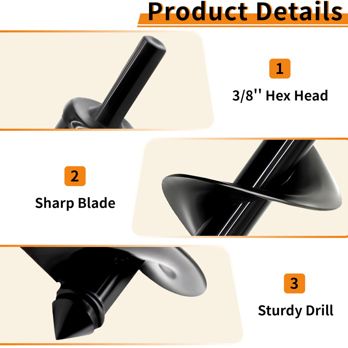 TCBWFY spiral-design auger for efficient soil displacement and deep holes.