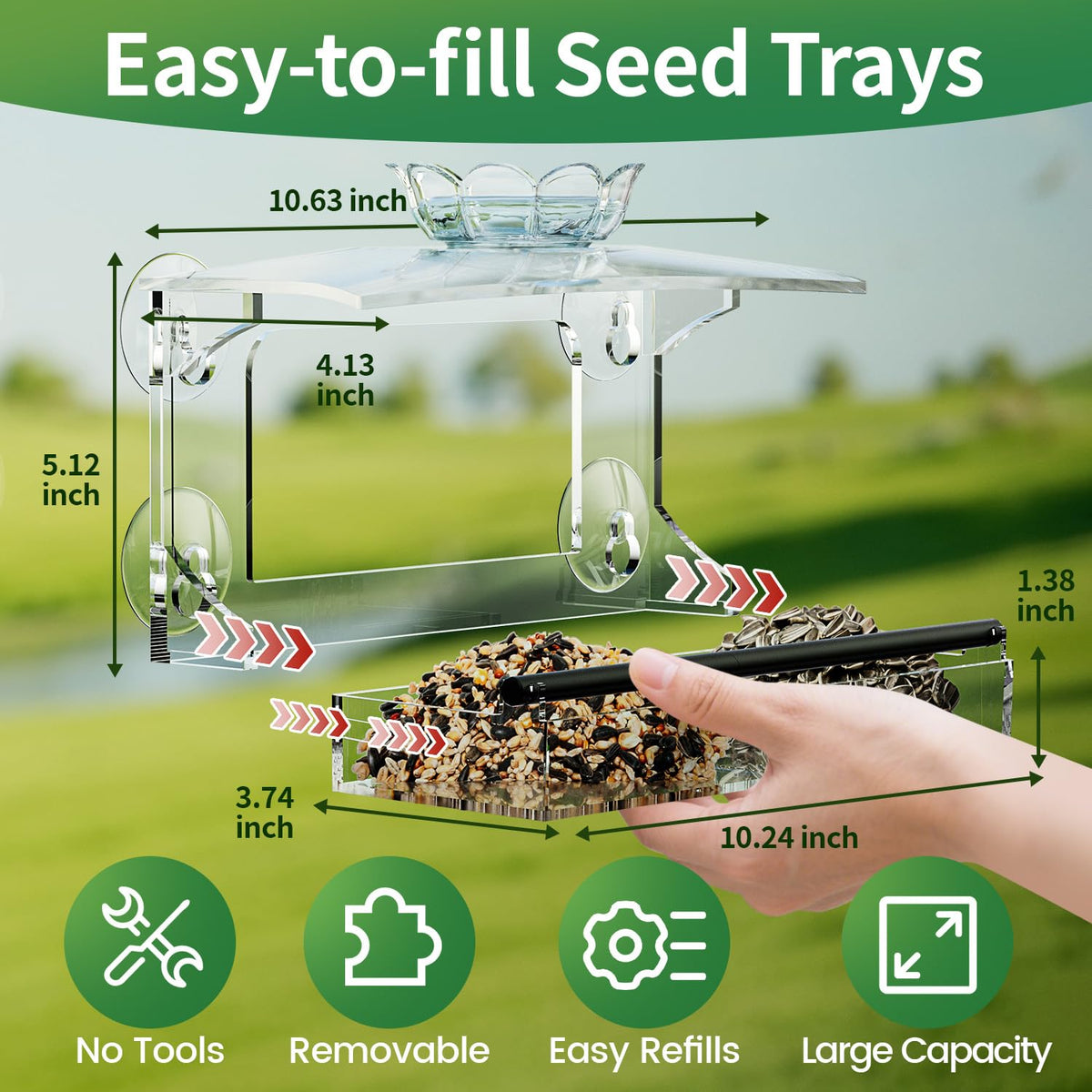 Tc-DcDM transparent bird feeder adds charm to your garden viewing.