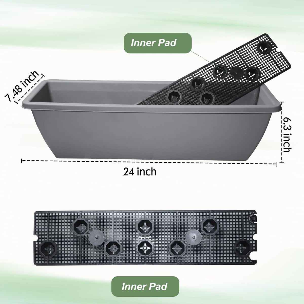 Tcevily window box planter with shelf insert for organized planting layouts.