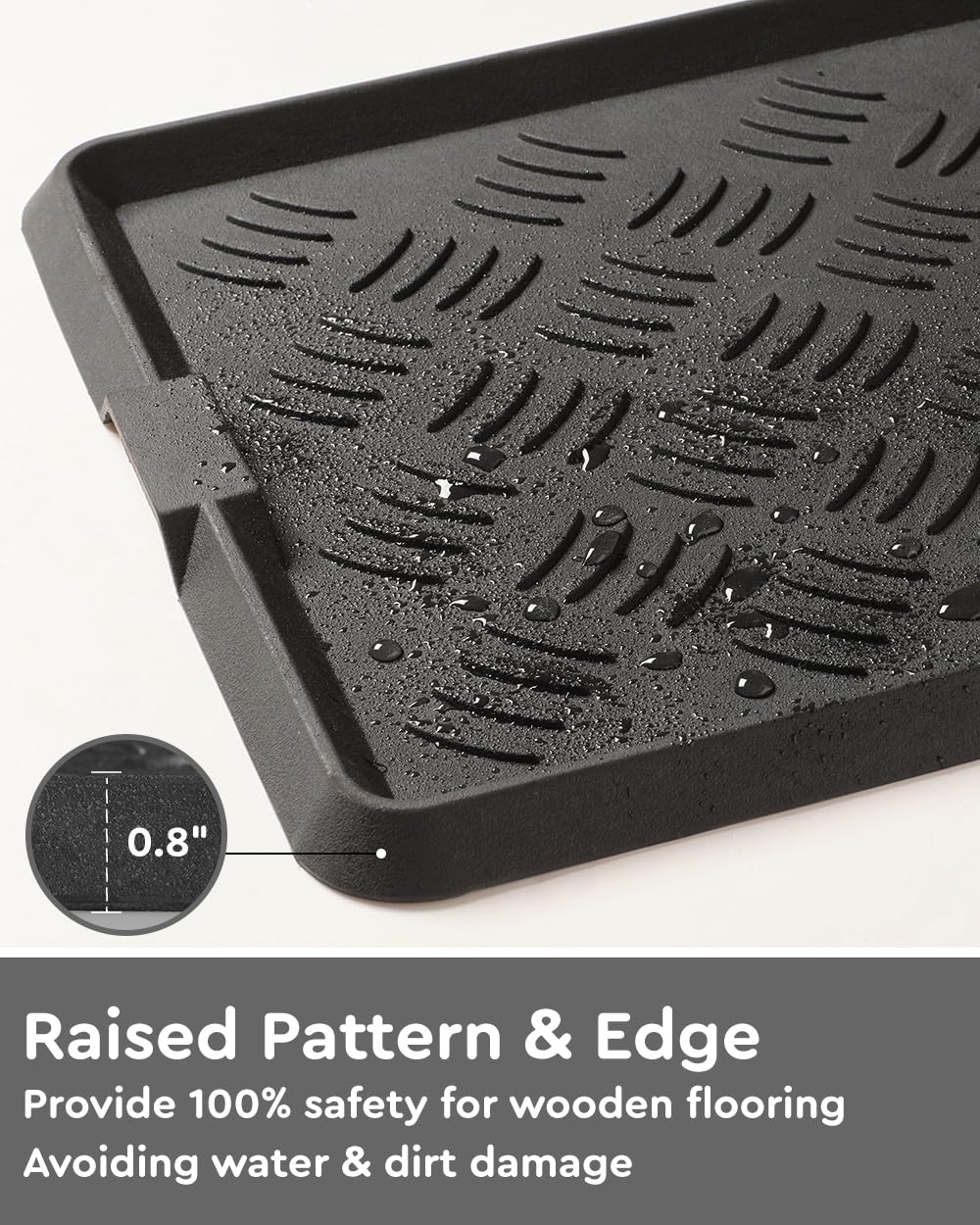 Tchdio boot tray with raised edges traps spills and debris.