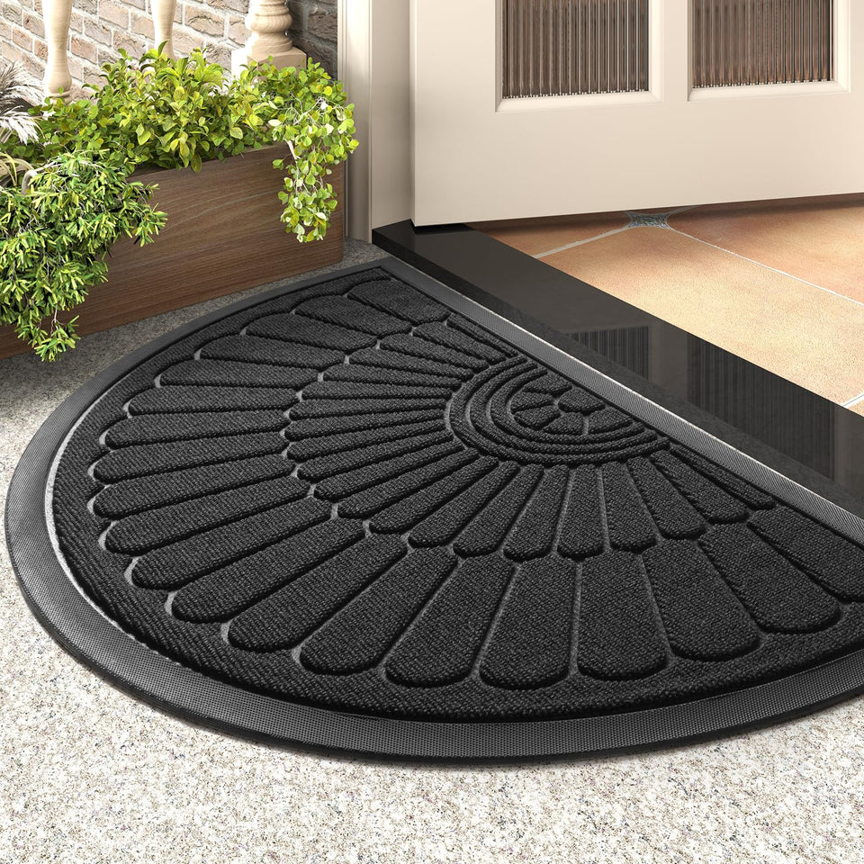 Tchdio door mat showing dirt and water absorption at entryway